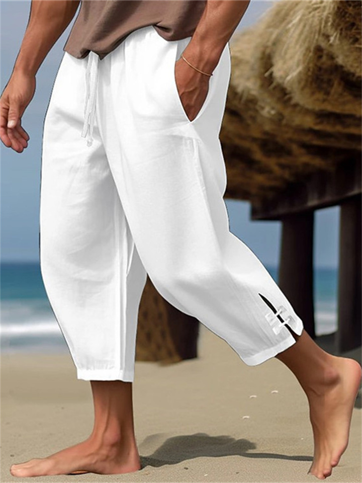 Men's Linen Summer Pants Beach Pants Solid Color Leg Openings Casual Vacation Pants
