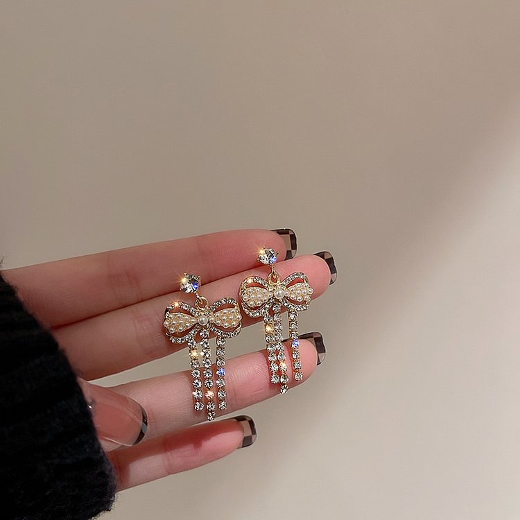 Diamond Tassel Bow Earrings