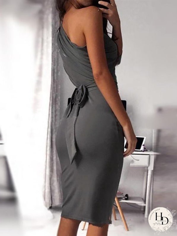 Dresses Solid Slanted Shoulder Skinny Dress for Women