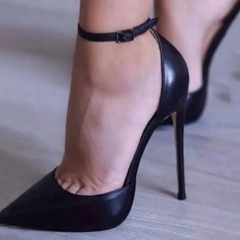 Patent Leather Women Ankle Strap D'orsay Stiletto Pumps Pointed Toe High Heel Shoes 8cm 10cm 12cm