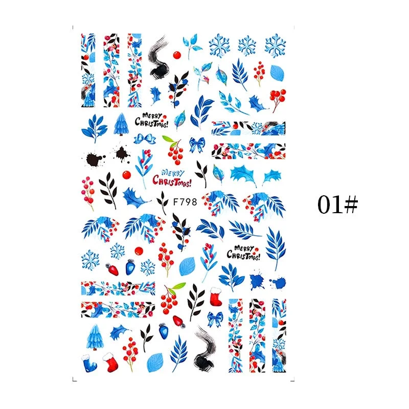 3D Christmas Nail Art Decoration Stickers Sparkly Gold White Colorful Glitter Geometry Snowflake Winter Slider Nail Foils-Nail Inspo