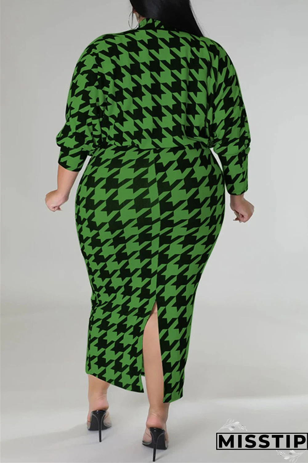 Red Casual Print Basic Half A Turtleneck Sleeveless Dress Plus Size Two Pieces