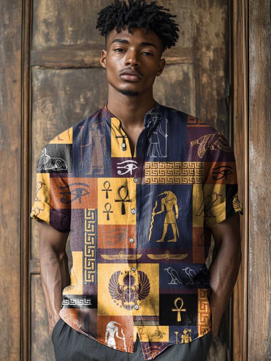 Abstract Art Figures Vintage Print Casual 100% Cotton Shirt