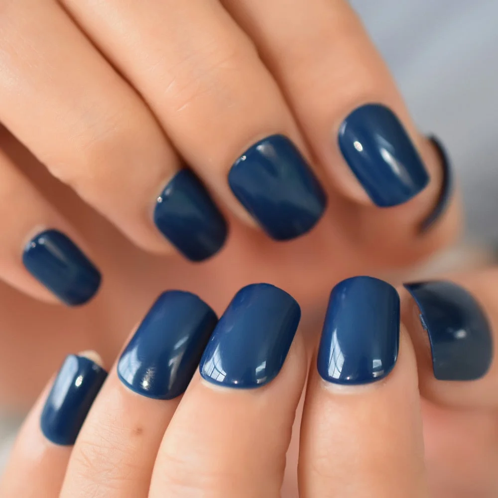 24PCS Short Squoval Dark Pure Color Nail Set Art Full Cover Fack Nails Charming Gels Nail Wholesale-Nail Inspo