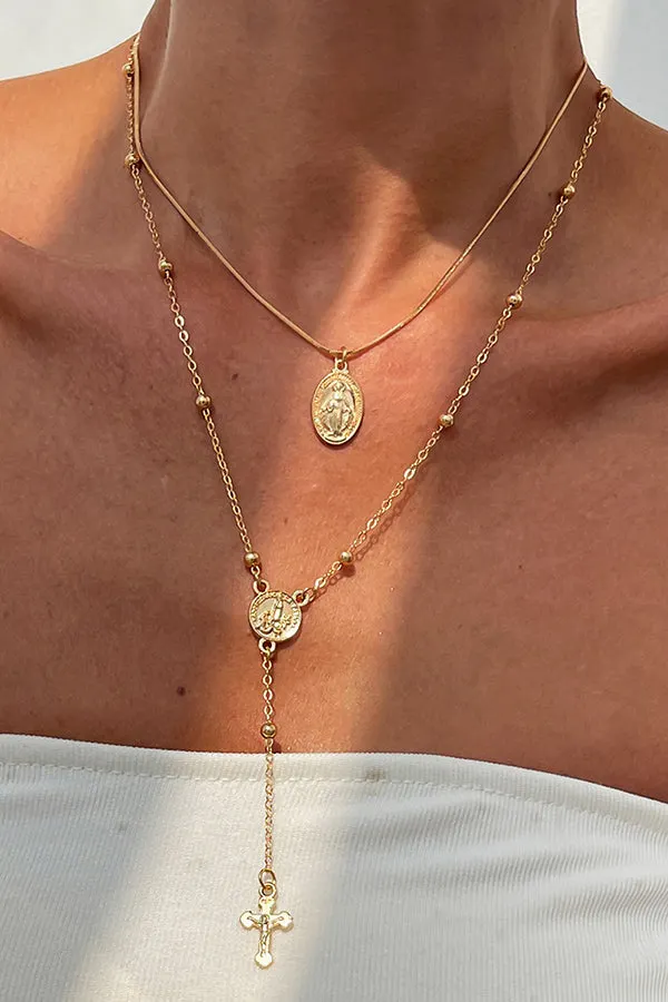 Fashionable Diamond Cross Chain Elegant Multi-layered Necklace