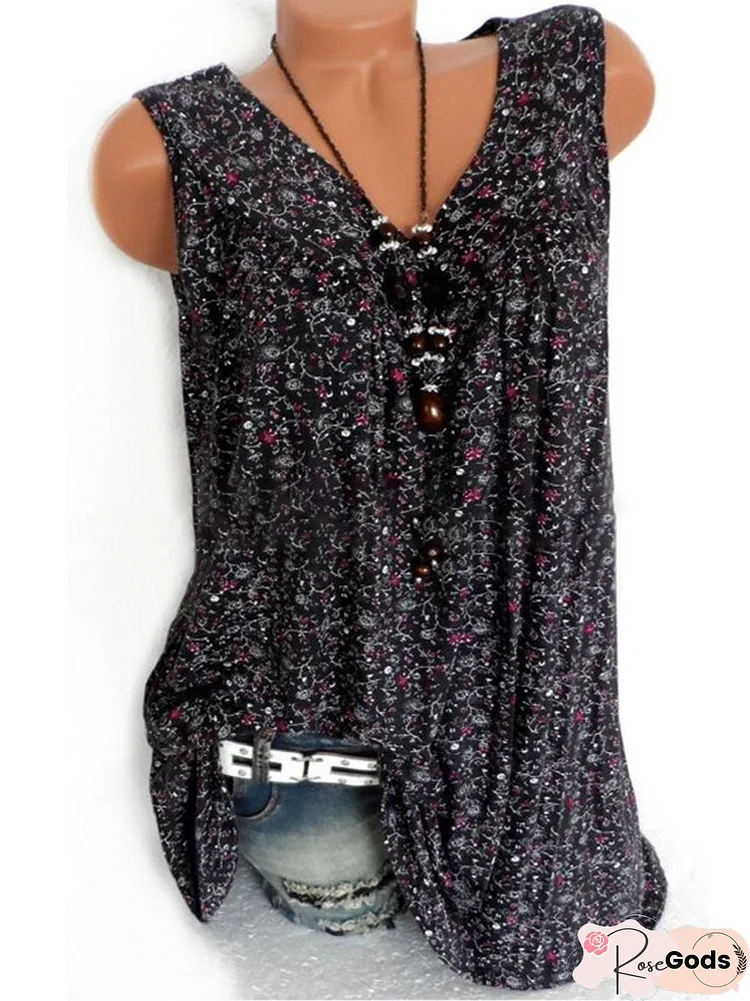 Summer Women Floral V Neck Tank Top