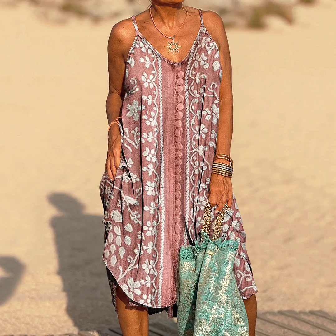 Women's Retro Ethnic Floral Print Sleeveless Dress