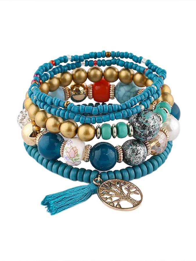 Women's Bohemian tassel tree of life multi-layer Bracelet
