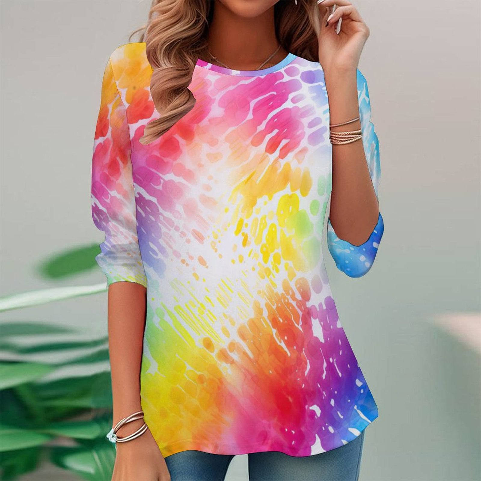 Women Long Sleeve V-neck Graphic Floral Printed Top