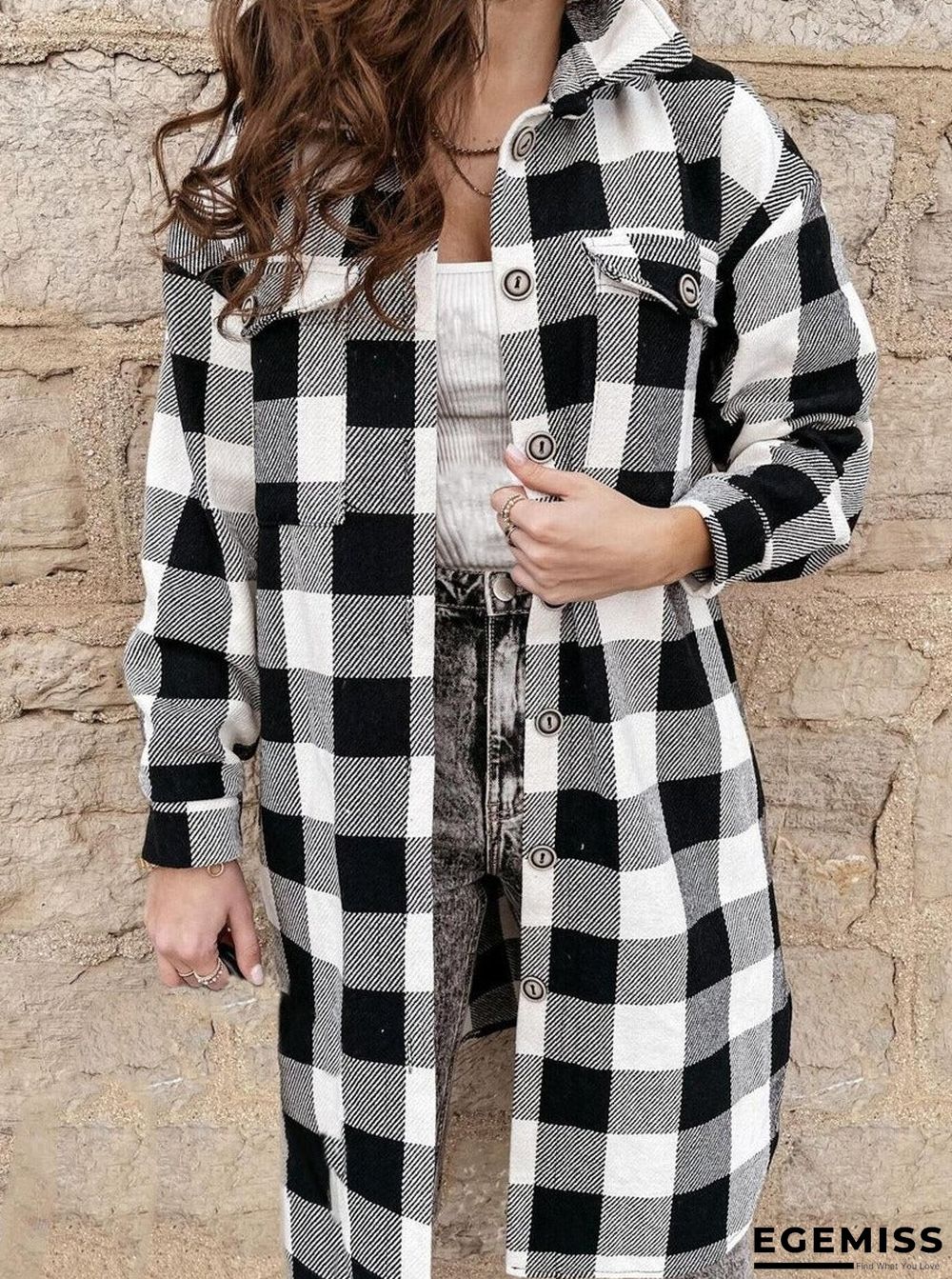 Casual Loose Plaid Lapel Long Sleeve Outerwear | EGEMISS