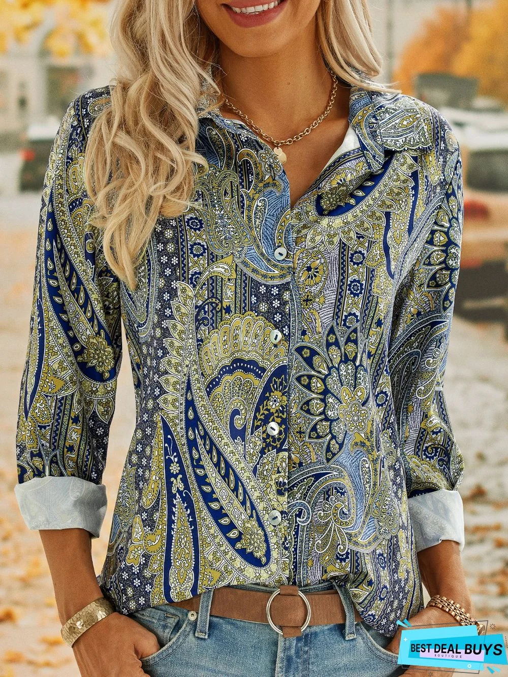 Shirt Collar Paisley Vintage Blouse