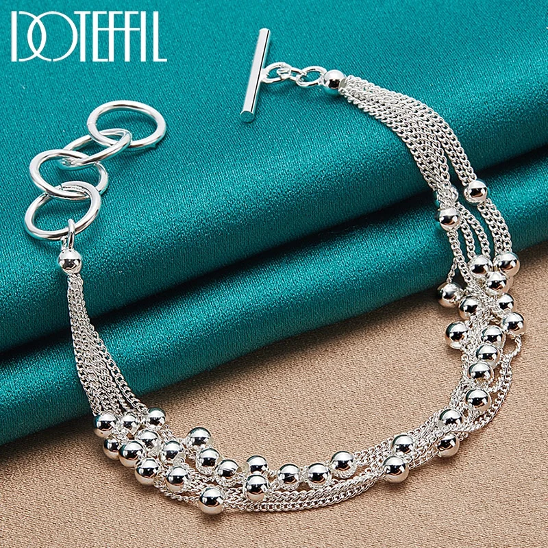 925 Sterling Silver Smooth Beads Multi-Chain Bracelet For Women Charm Fashion Party Wedding Engagement Jewelry