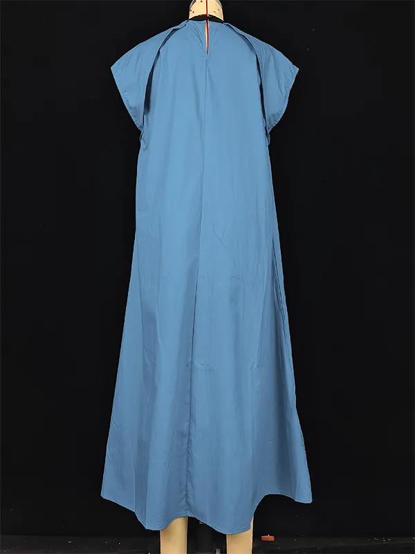 A-Line Loose Pleated Printed V-Neck Midi Dresses