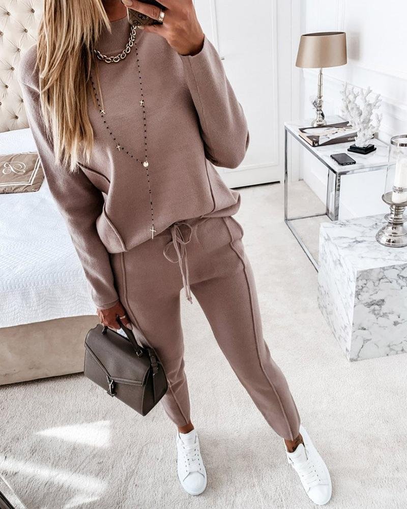 Casual Loose Long Sleeve Knitted Women's Suit