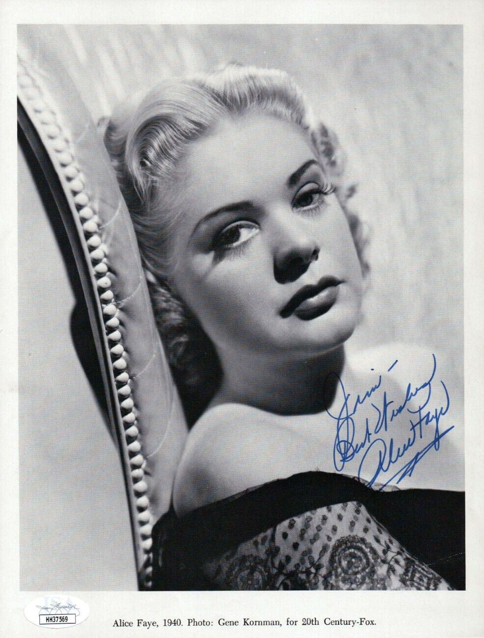 Alice Faye Signed Autographed 7.5X10 Photo Poster painting Hollywood Actress JSA HH37569