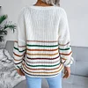 Women's V-neck Striped Casual Loose Sweater