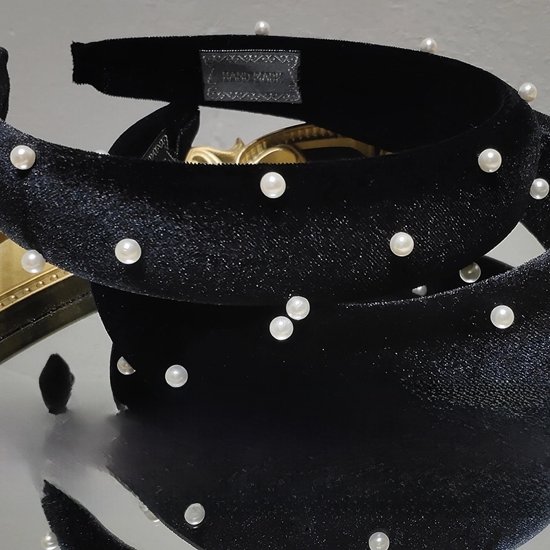 Black Velvet Headband Pearls Headband Retro Korean Headdress