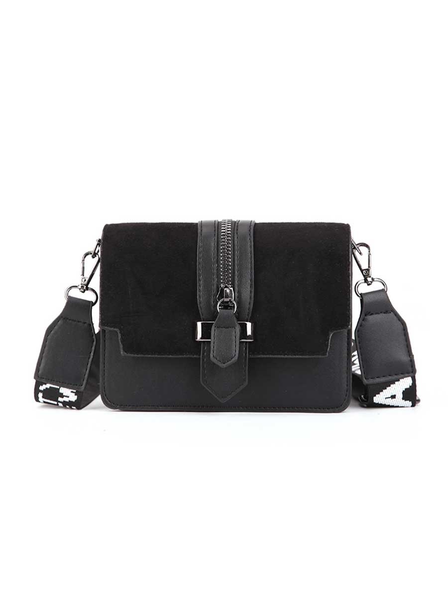 Simple Style Wide Strap Zipper Crossbody Bag
