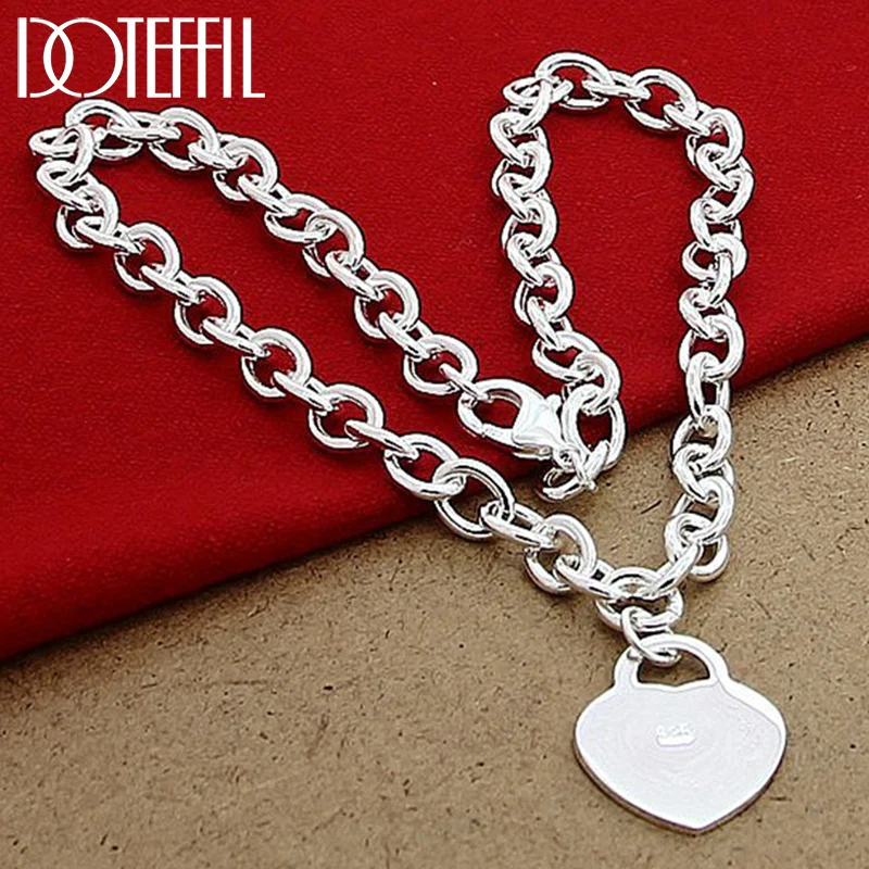 DOTEFFIL 925 Sterling Silver 18 Inch Chain Heart Card Pendant Necklace For Women Man Jewelry