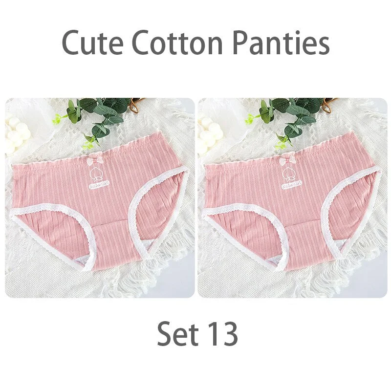 FINETOO Women's Sexy Lace Thongs G-string Underwear Cute Panties Briefs For Ladies T-back lingerie Cartoon Girls Pink Panty