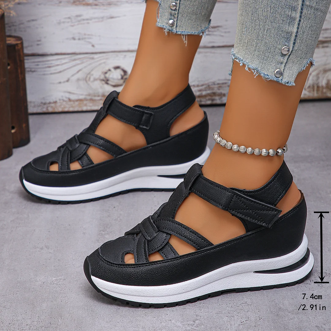 Yyvonne Sandals Women 2025 Spring New Slope And Roman Magic Sticker Women's Shoes Thick-Soled Casual Shoes