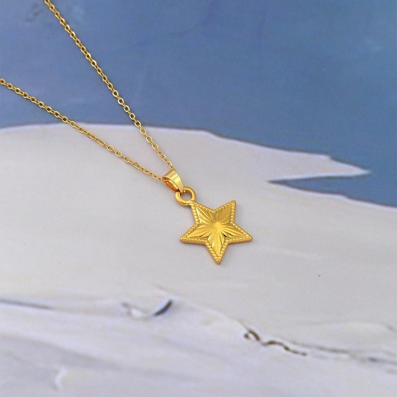 Elegant Pentagram 304 Stainless Steel 18K Gold Plated Plating Earrings Necklace Jewelry Set