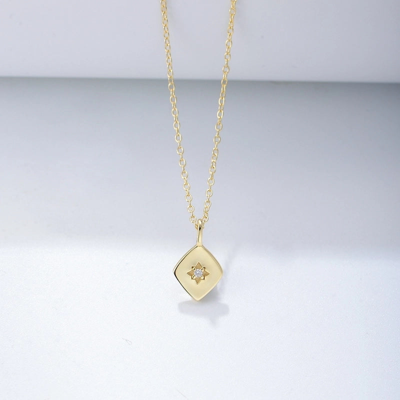 925 Sterling Silver Zircon Plating Geometric Necklace