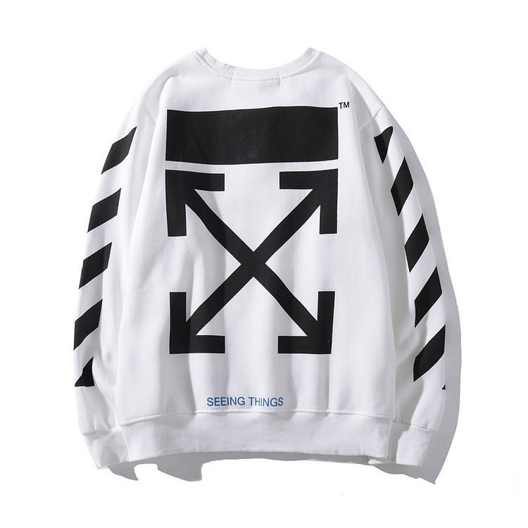 Ow off FW White Red and Black Sweater round Neck Arrow Men and Women Fleece-Lined Couple