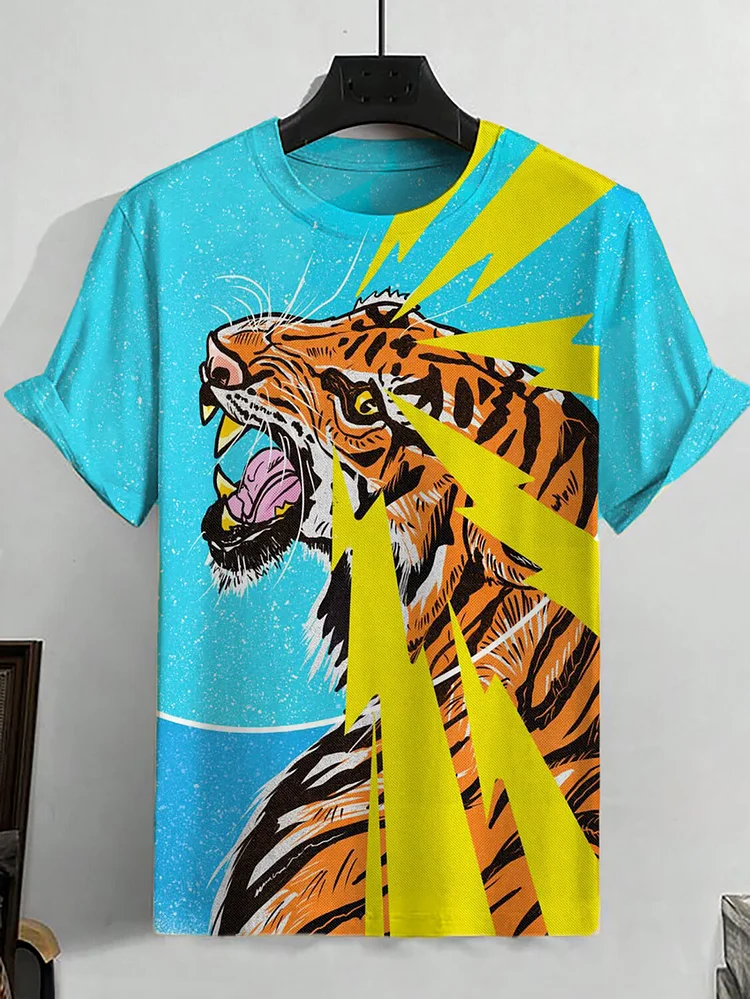 Men's Lightning Tiger Art Print T-Shirt