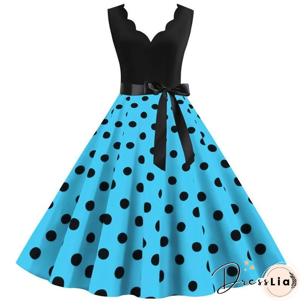 New Women's Fashion Sleeveless Casual Dresses Elegant Vintage Floral Print Rockabilly 1950S Retro Evening Party Gown Swing Pleated Dress Vestidos De Mujer