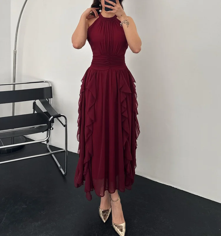  Summer Elegant Halter Neck Ruffle Dress ebcb