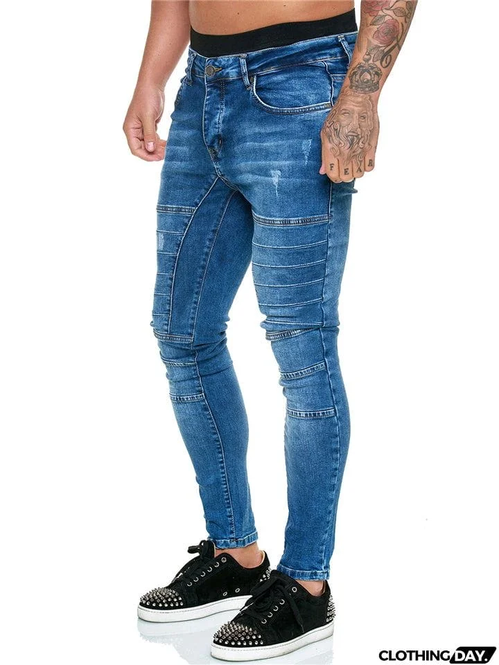 Casual Simple Style Fit Solid Color Washed Effect Jeans With Pockets