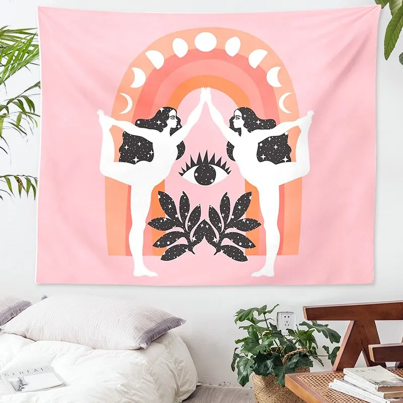 Abstract psychedelic tapestry Sun and moon flower woman tapestry  art decoration bedroom sofa background wall decoration cloth