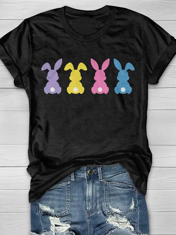 Easter Bunny Cottontail Print Short Sleeve T-shirt
