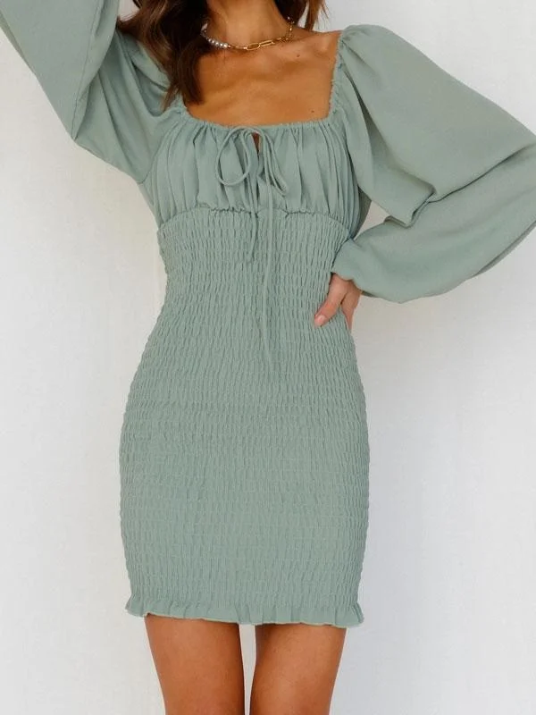 Long sleeve ruched dress