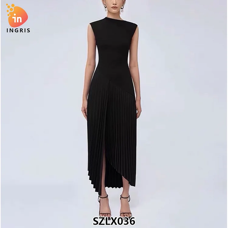 Vietnam designer chats summer sleeveless red dress temperament commute high-end satin dress-SZLX036