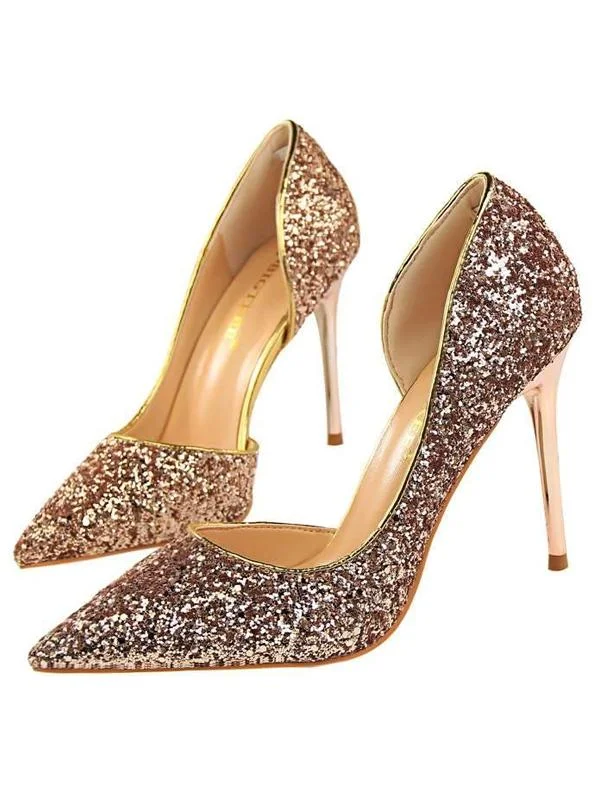 Sexy Paillette High-heeled Hollow out Pointed Toe Shoes