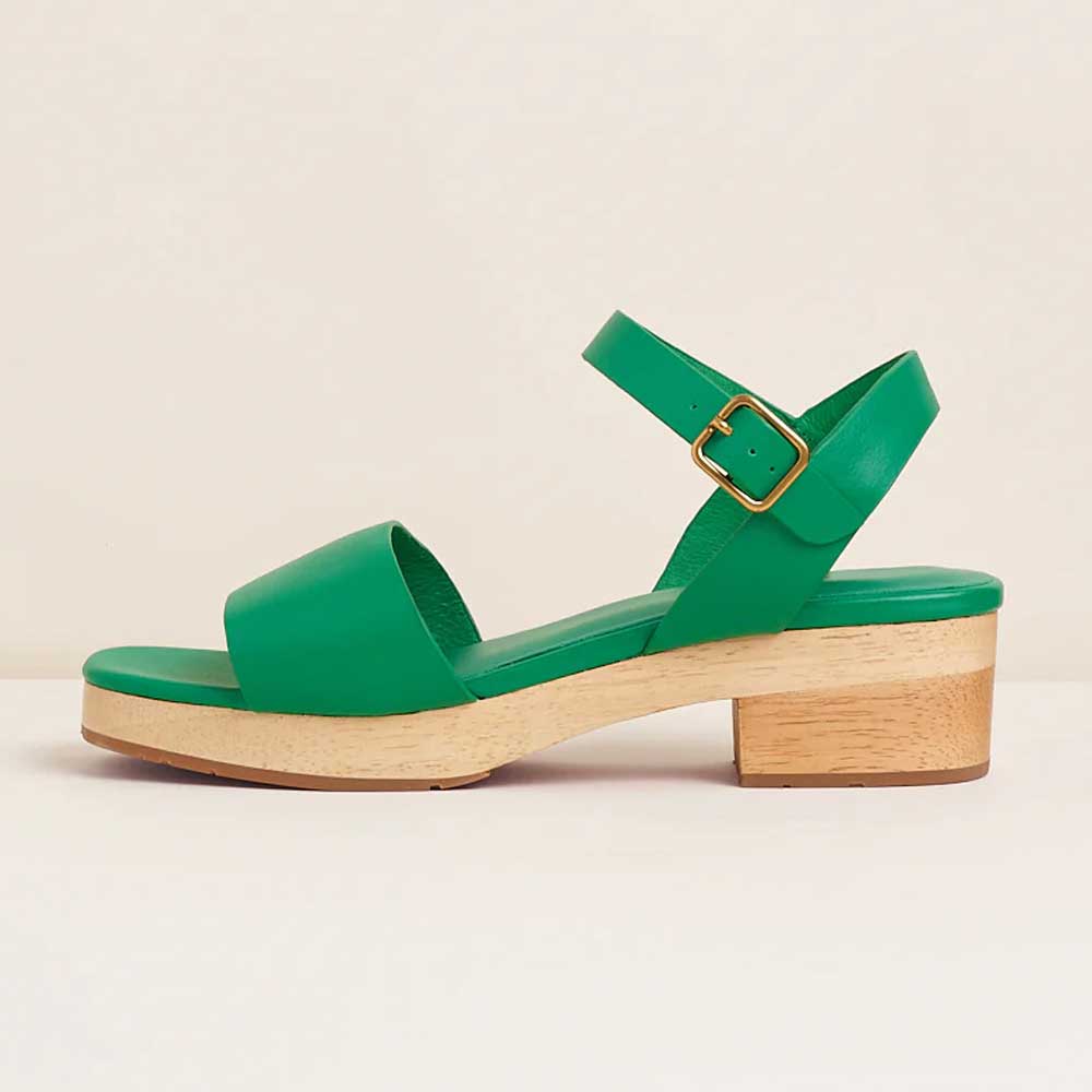 Green Vegan Leather Buckle Fastening Ankle Strap Platform Sandals   Nicepairs