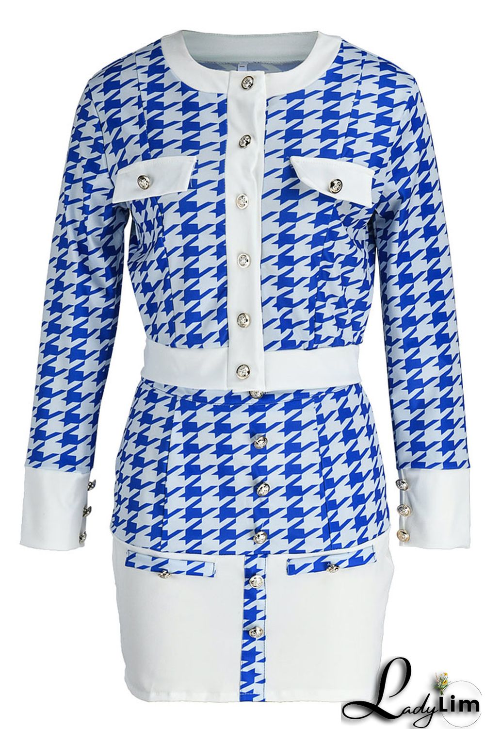 Black Fashion Sweet Plaid Solid Split Joint Buckle Buttons Long Sleeve Two Pieces