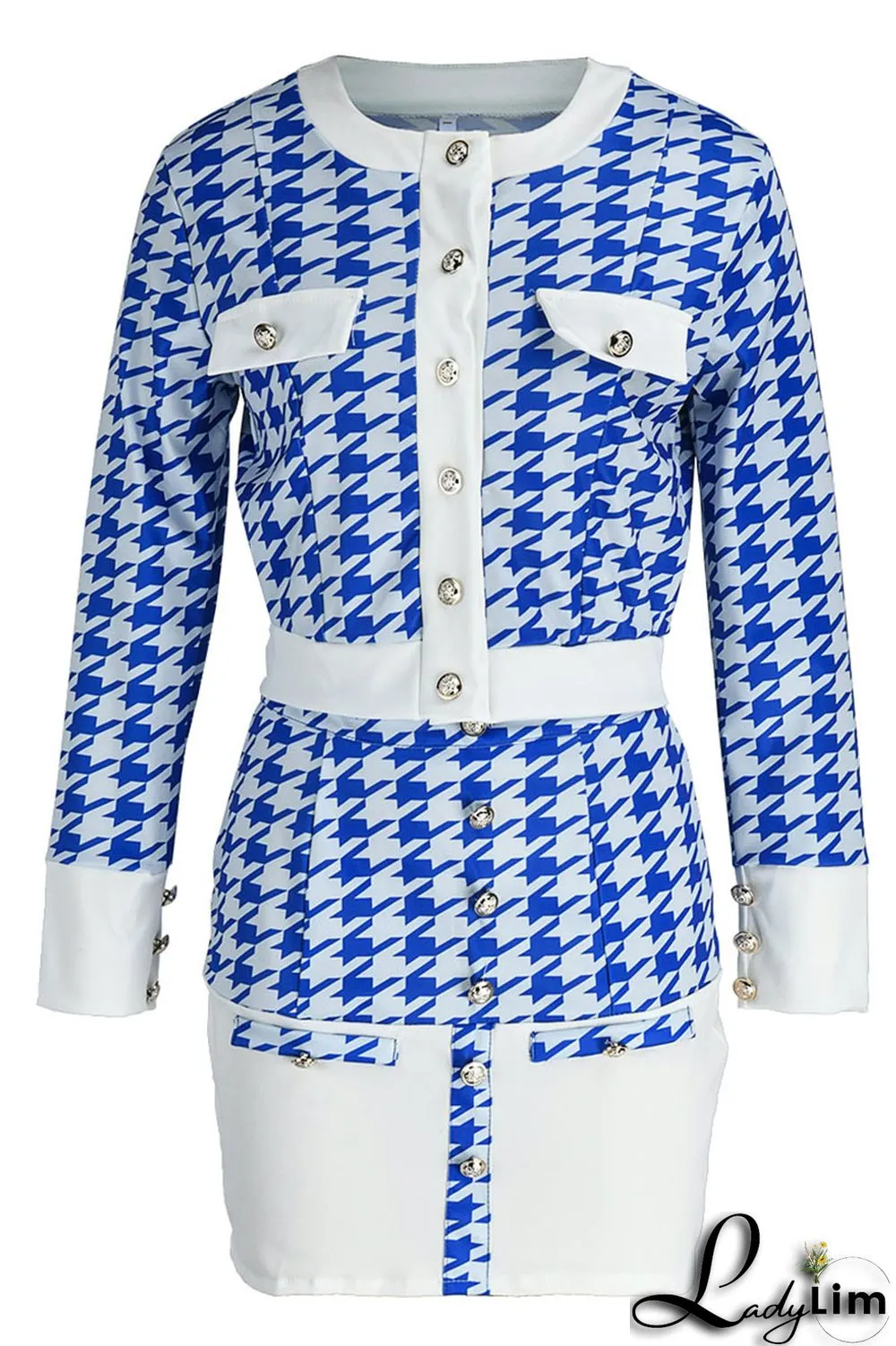 Black Fashion Sweet Plaid Solid Split Joint Buckle Buttons Long Sleeve Two Pieces