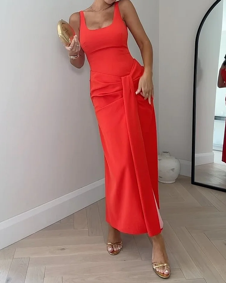 Sleeveless Solid Slit Dress