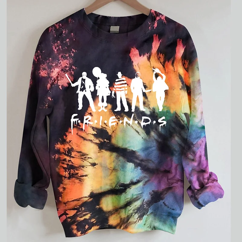 Tie dyed casual letter round neck Pullover