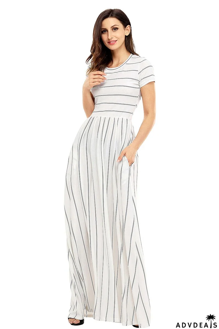 Striped Black Short Sleeve Maxi Dress