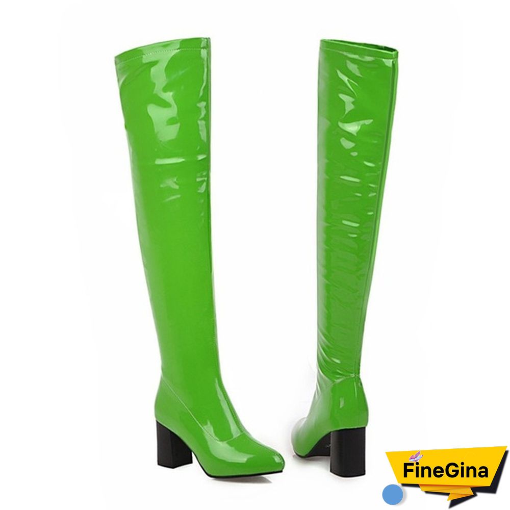 Women Patent Leather Thigh Boot Over Knee High Boots Pointed Toe Shoes Fashion Winter Spring Autumn Shoe