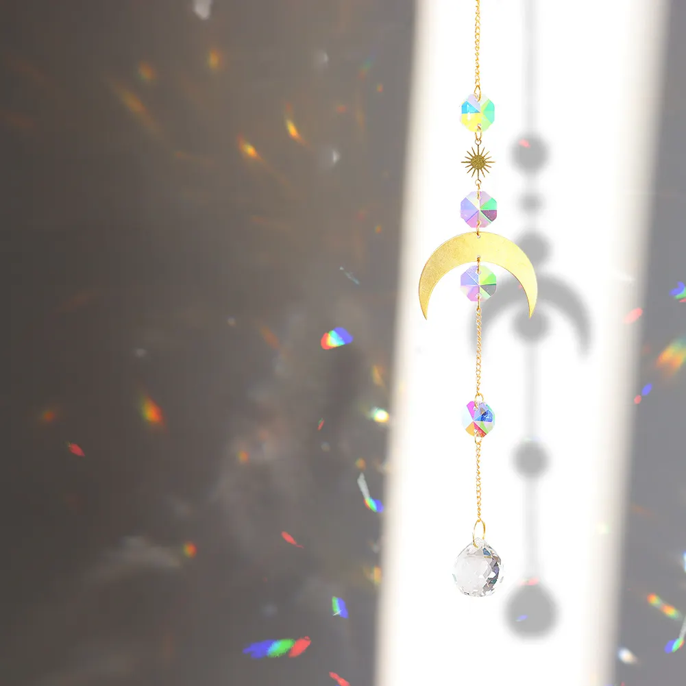 Hanging Crystal Light Catcher Metal Moon Sun Garden Wall Wind Chime (68)