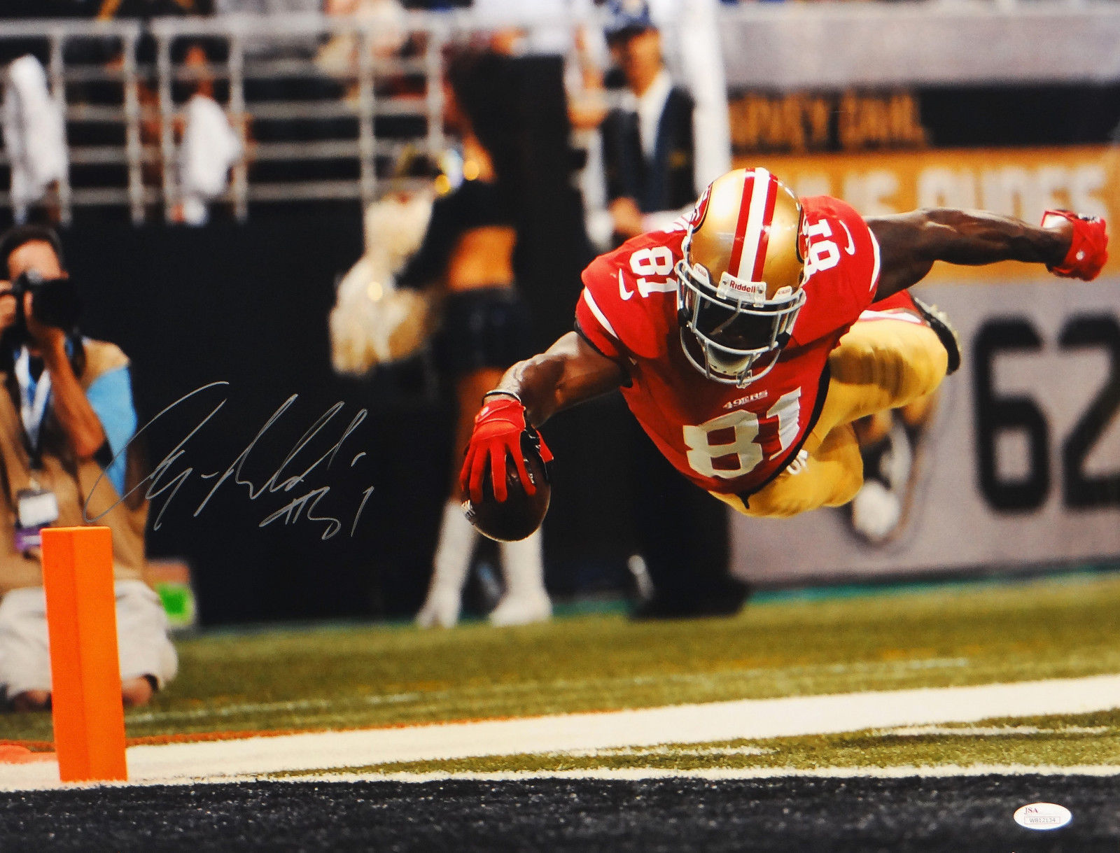 Anquan Boldin Autographed 49ers 16x20 Diving For End Zone Photo Poster painting- JSA W Auth