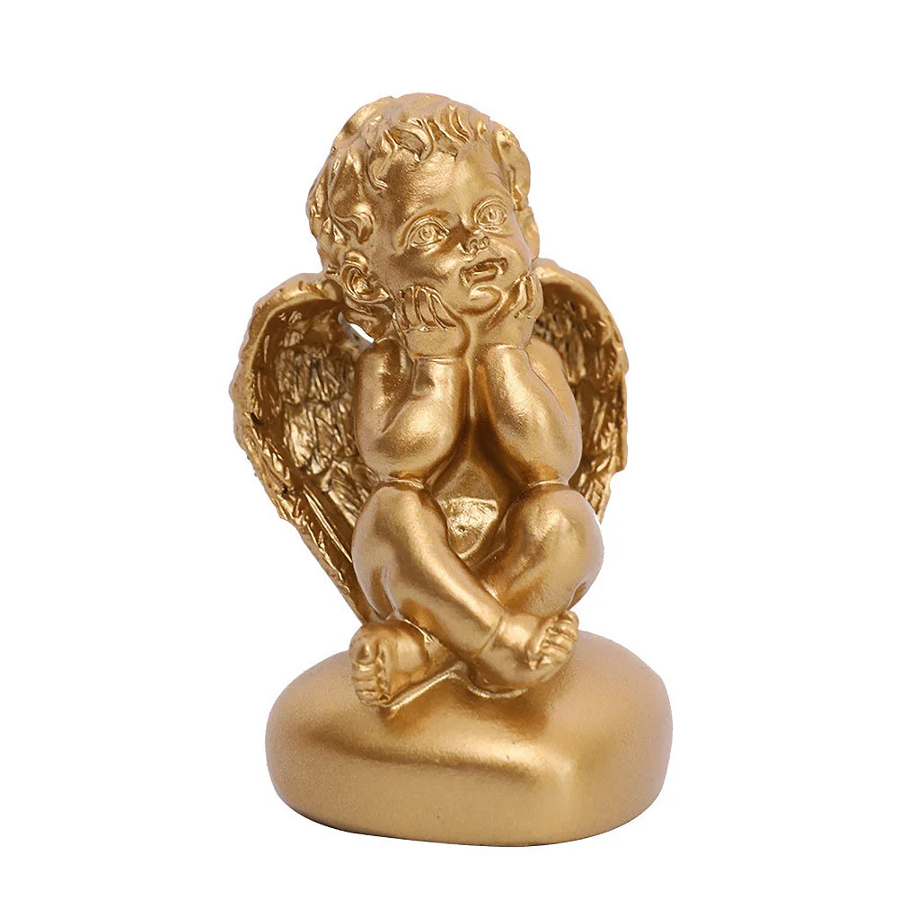 Gold Resin Angel Boy Statues Home Craft Desktop Figurine Party Decor (B)