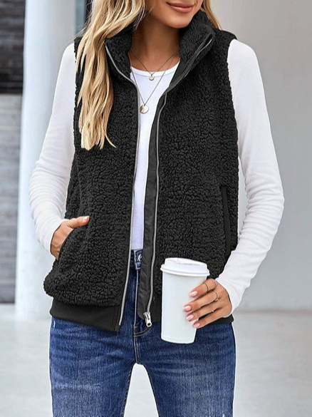 Basics Plain Winter Stand Collar Micro-Elasticity Daily Sleeveless Fit Imitation Cashmere Sweater Coat For Women
