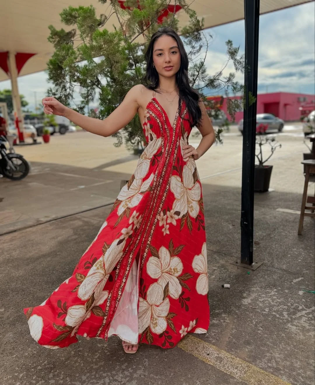 Uveng Uveng New Spring-Summer V-Necked Women's Sling Print Fairy Gas Long Temperament Dress Dress