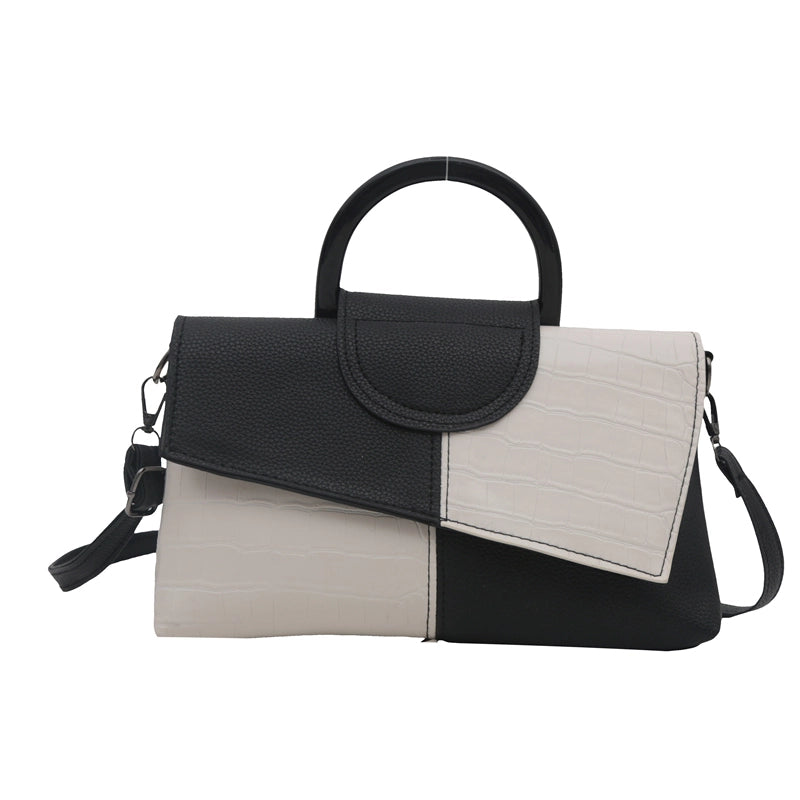 Women’s Pu Leather Color Block Streetwear Square Magnetic Buckle Crossbody Bag